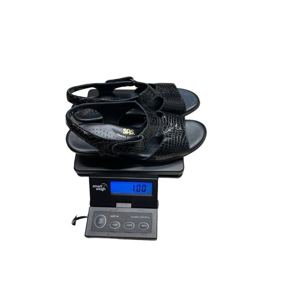 SAS SunTimer Sandals Womens 8.5N Black Patent Croc Print Sling Back Shoes - Picture 9 of 9